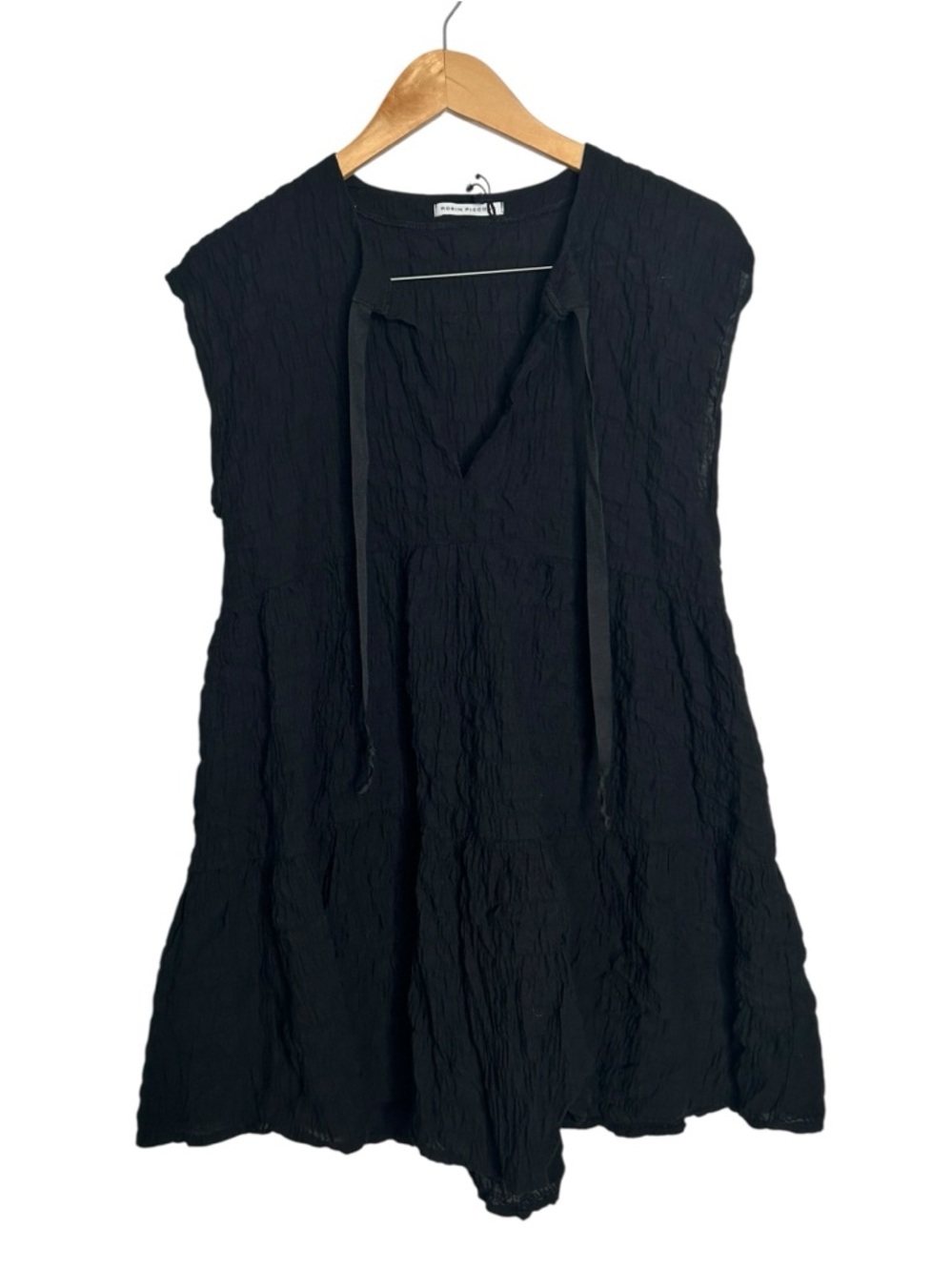 Robin Piccone Fiona Flouncy Tiered Dress Black Crinkled Cotton V-Neck Size XS - Picture 2 of 7